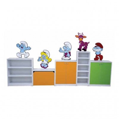 Şirinler Grup Dolap Seti - 320x110x35 Cm Renkli Depolama