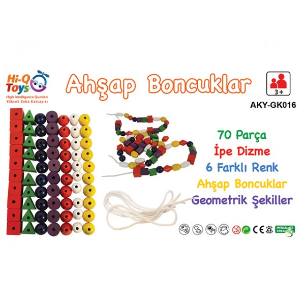 Ahşap İpe Boncuk Dizme 70 Parça